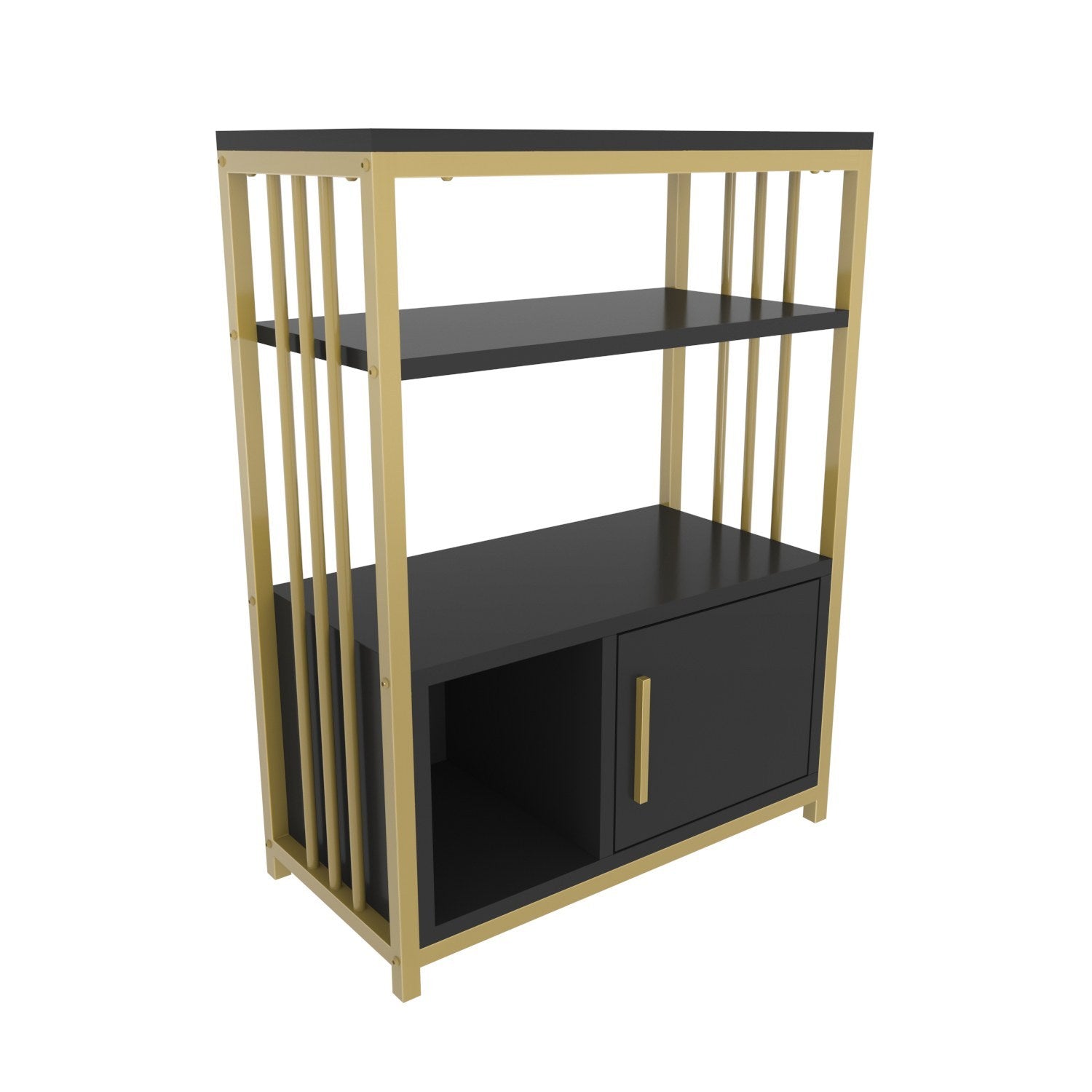 Estante elegante em antracite e dourado, 60 x 80 x 29,6 cm | Painel de partículas 100% revestido em melamina, 18 mm de espessura | Perfeita para decoração e armazenamento de casa moderna