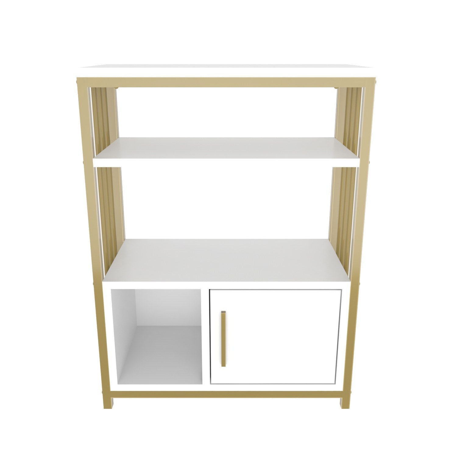 Estante elegante em branco e dourado, 60 x 80 x 29,6 cm | Painel de partículas 100% revestido em melamina, 18 mm de espessura | Armazenamento elegante para casa e escritório modernos