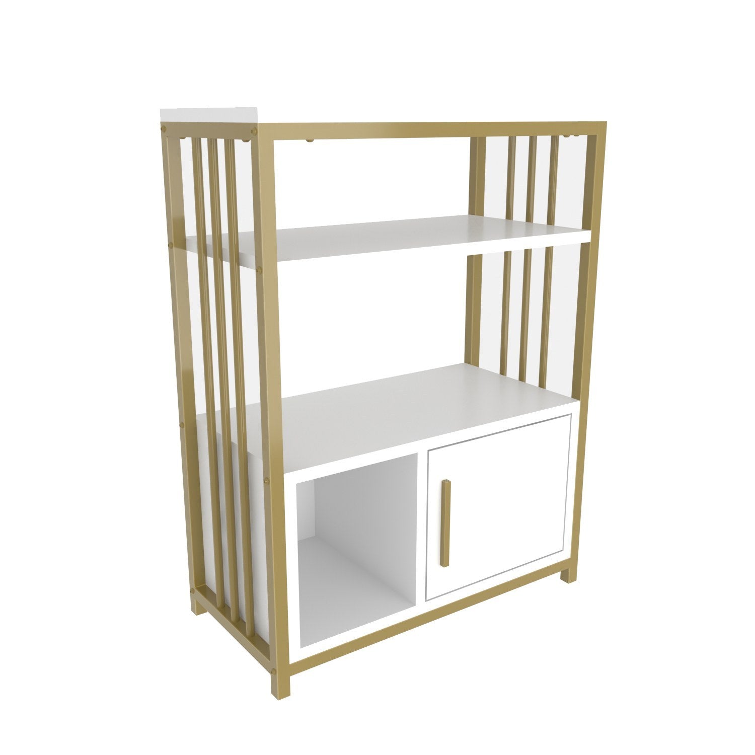 Estante elegante em branco e dourado, 60 x 80 x 29,6 cm | Painel de partículas 100% revestido em melamina, 18 mm de espessura | Armazenamento elegante para casa e escritório modernos