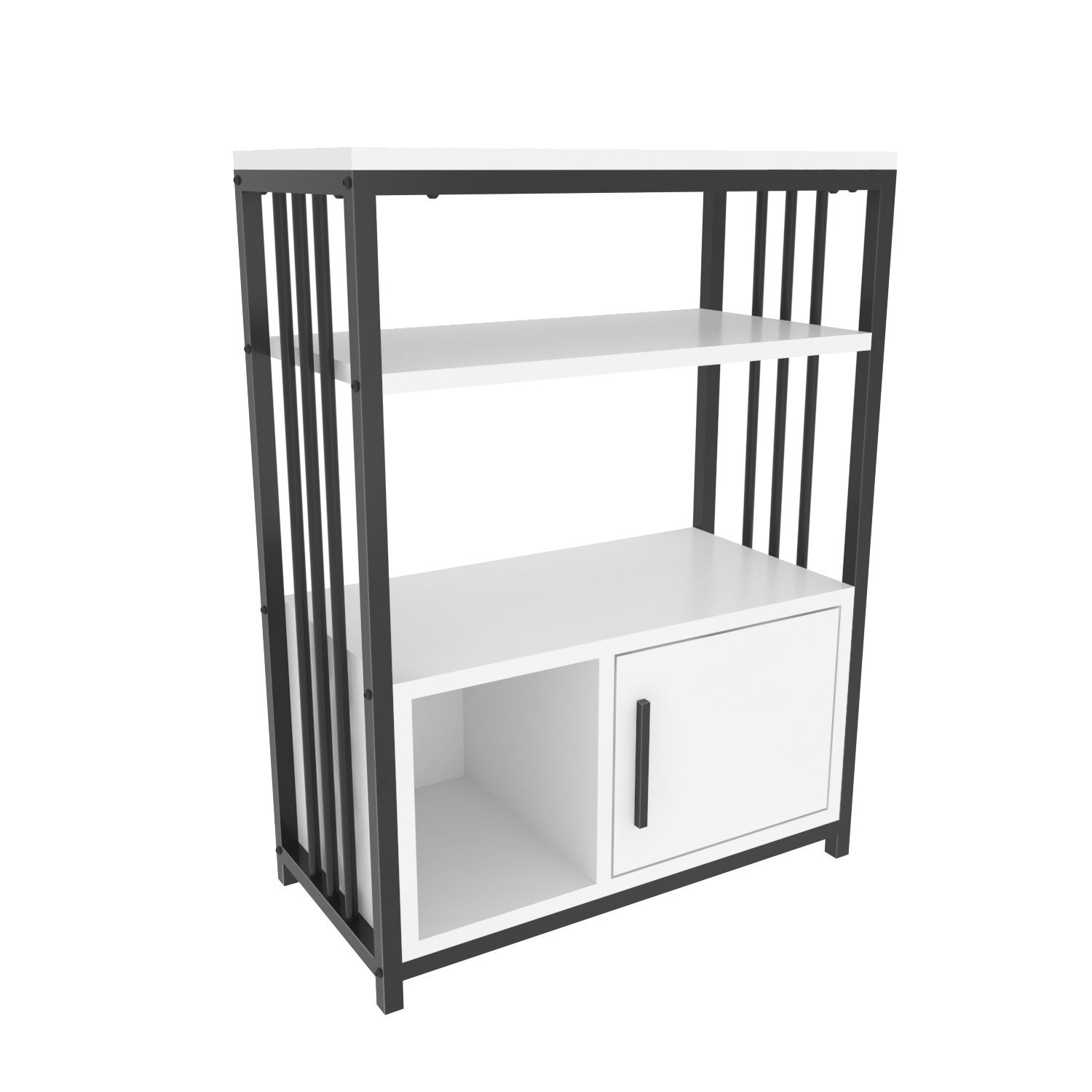 Estante elegante, branca e preta, 60 x 80 x 29,6 cm | Painel de partículas 100% revestido em melamina, 18 mm de espessura | Perfeita para decoração moderna de casa e escritório