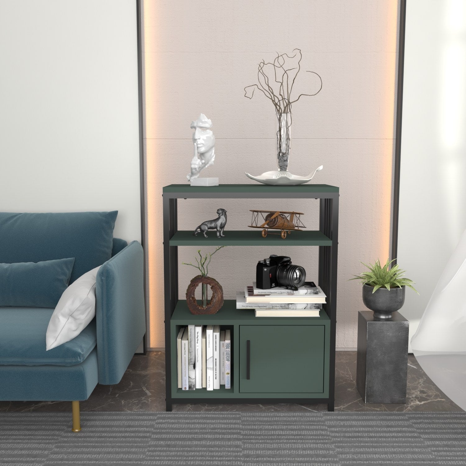 Estante elegante em verde e preto, 60 x 80 x 29,6 cm | Painel de partículas 100% revestido em melamina, 18 mm de espessura | Perfeita para decoração moderna de casa e escritório