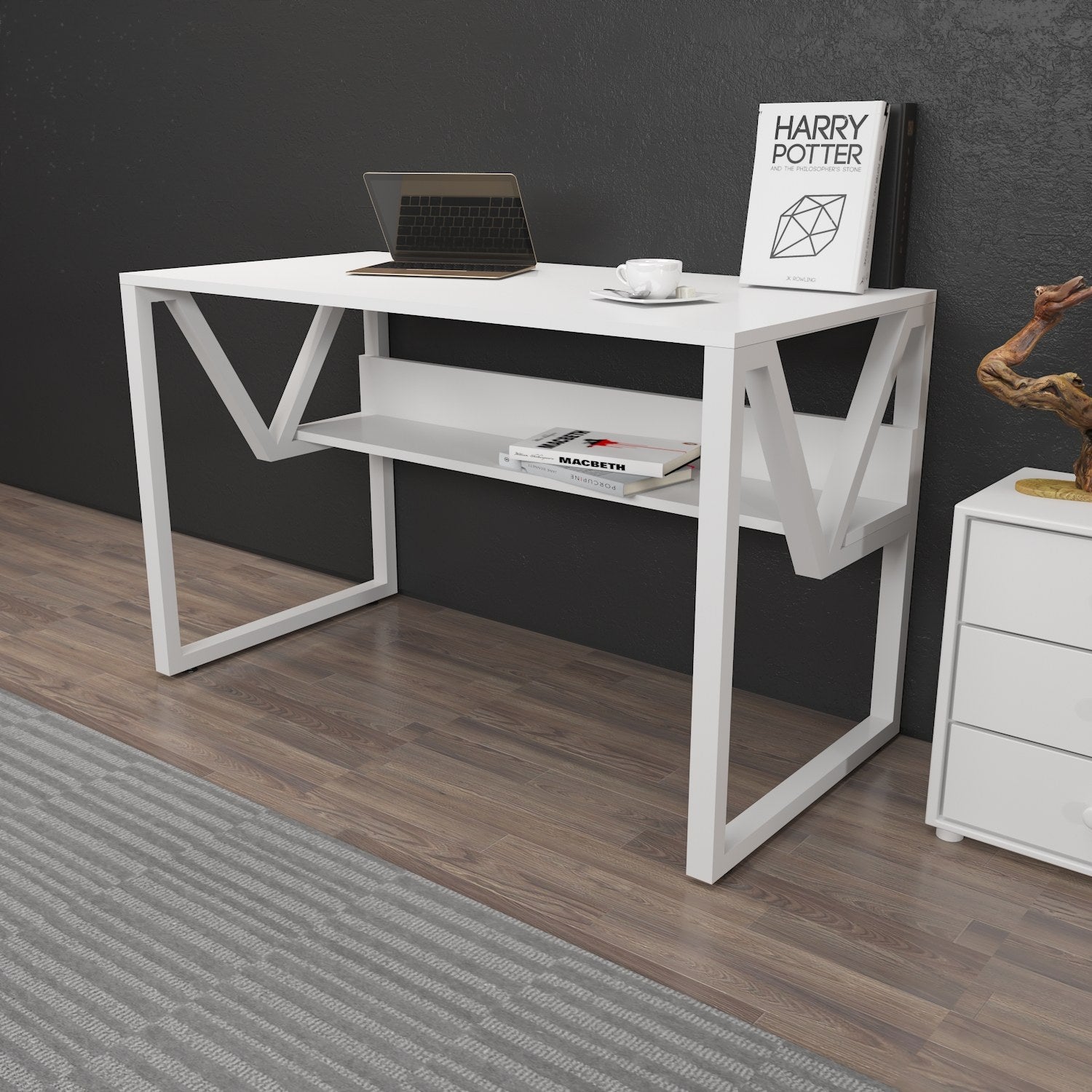 Secretária de Estudo/Escritório Moderna, Branca, 120 x 60 x 72,8 cm | Painel de Partículas 100% Revestido em Melamina, 18 mm de Espessura | Elegante e Funcional para Escritório e Estudo em Casa