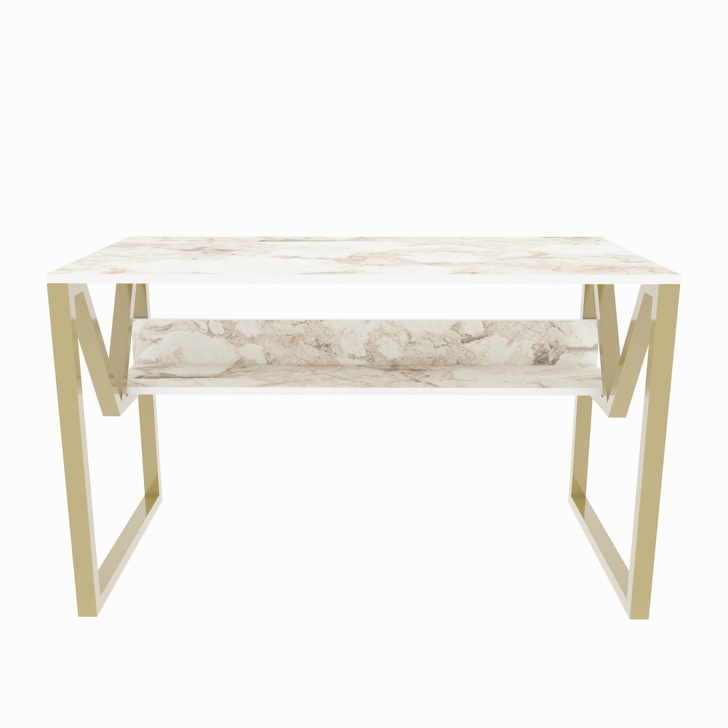 Secretária de Estudo/Escritório Elegante, Branca e Dourada, 120 x 60 x 72,8 cm | Painel de Partículas 100% Revestido em Melamina, 18 mm de Espessura | Perfeita para Escritórios e Salas de Estudo Modernos