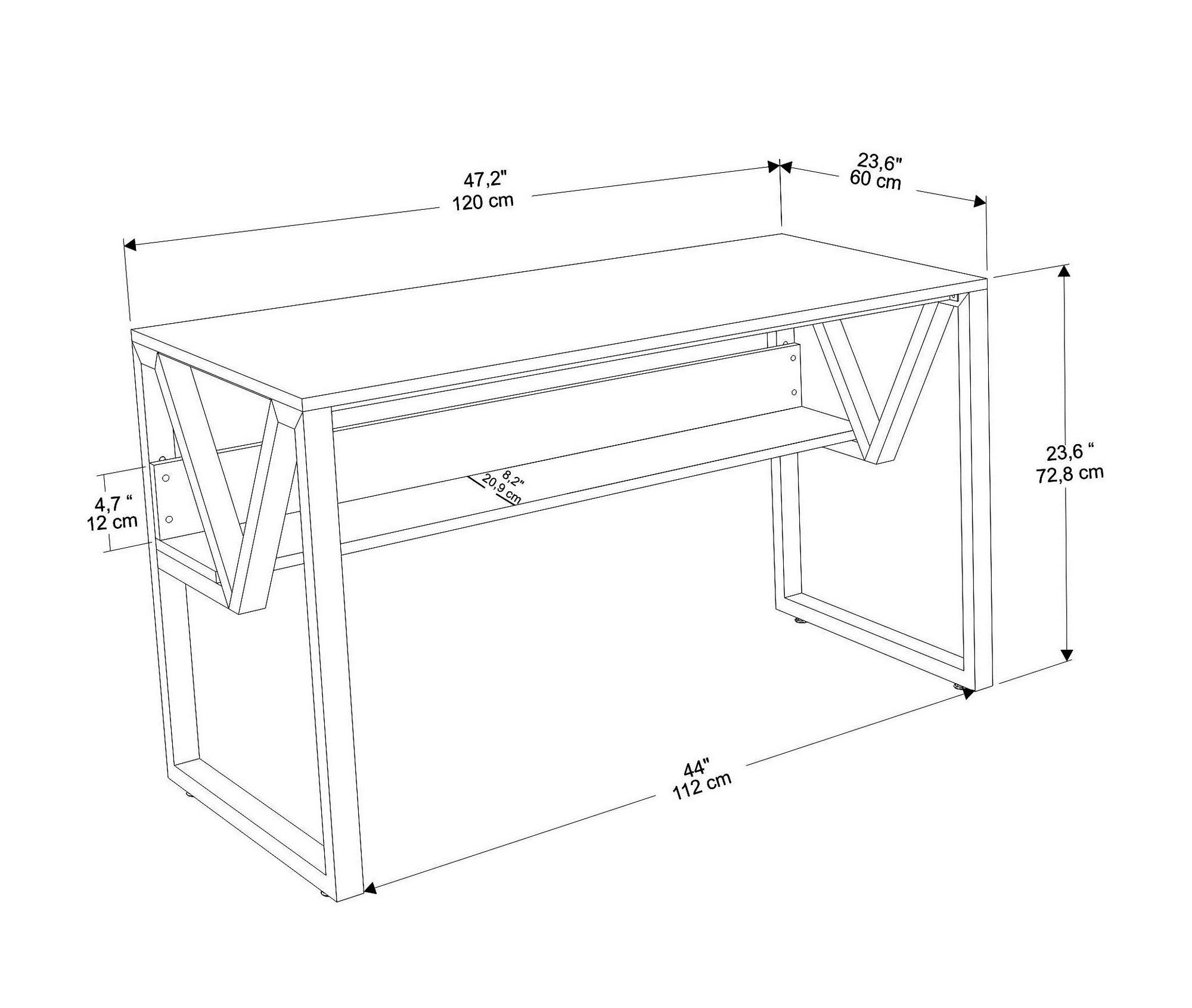 Secretária de Estudo/Escritório Elegante, Branca e Dourada, 120 x 60 x 72,8 cm | Painel de Partículas 100% Revestido em Melamina, 18 mm de Espessura | Perfeita para Escritórios e Salas de Estudo Modernos