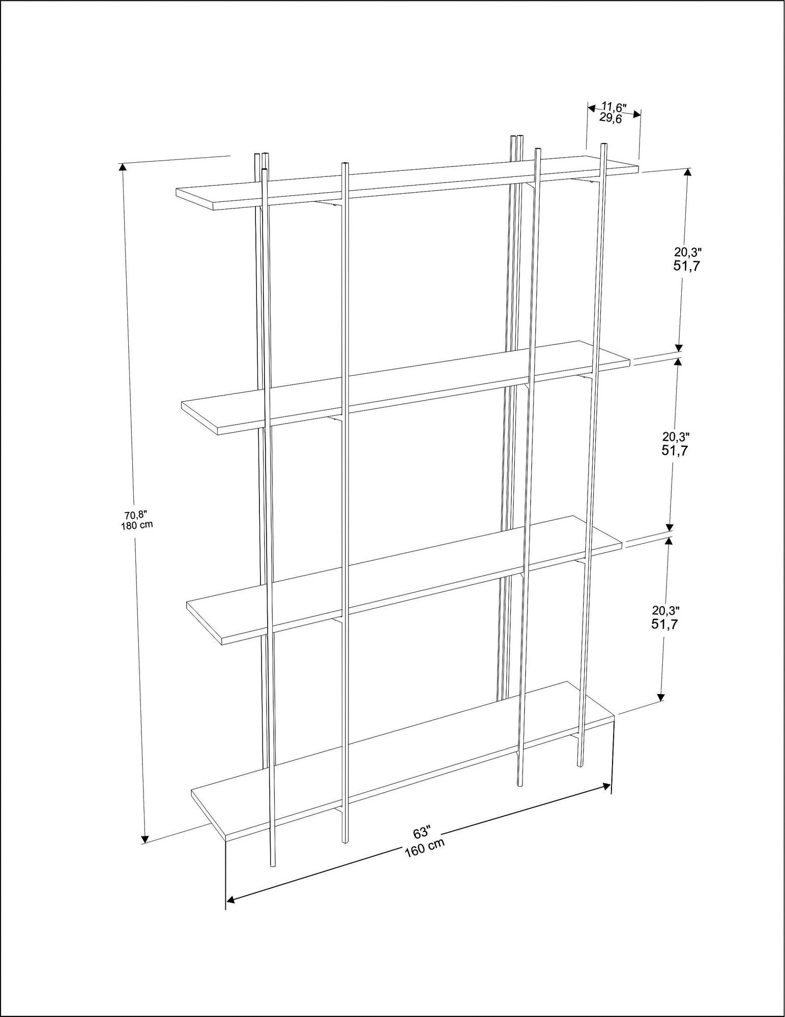 Estante elegante em carvalho e preto, 160 cm x 180 cm x 29,6 cm | Painel de partículas 100% revestido em melamina, 18 mm de espessura | Perfeita para decoração moderna de casa e escritório
