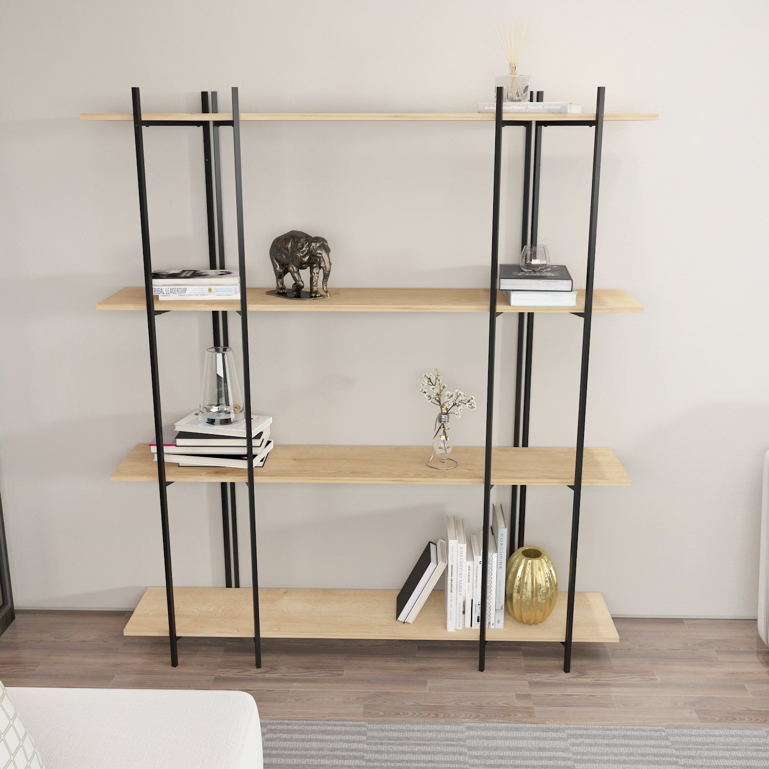 Estante elegante em carvalho e preto, 160 cm x 180 cm x 29,6 cm | Painel de partículas 100% revestido em melamina, 18 mm de espessura | Perfeita para decoração moderna de casa e escritório
