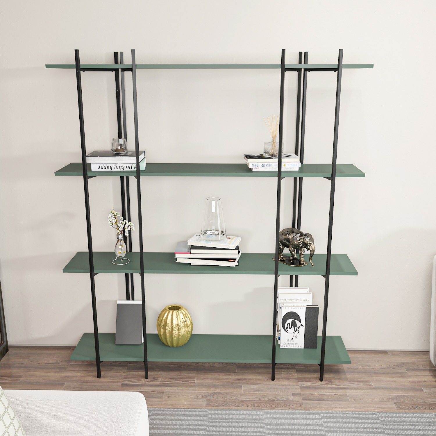 Estante – 160 cm x 180 cm x 29,6 cm – verde e preto – painel de partículas revestido a melamina