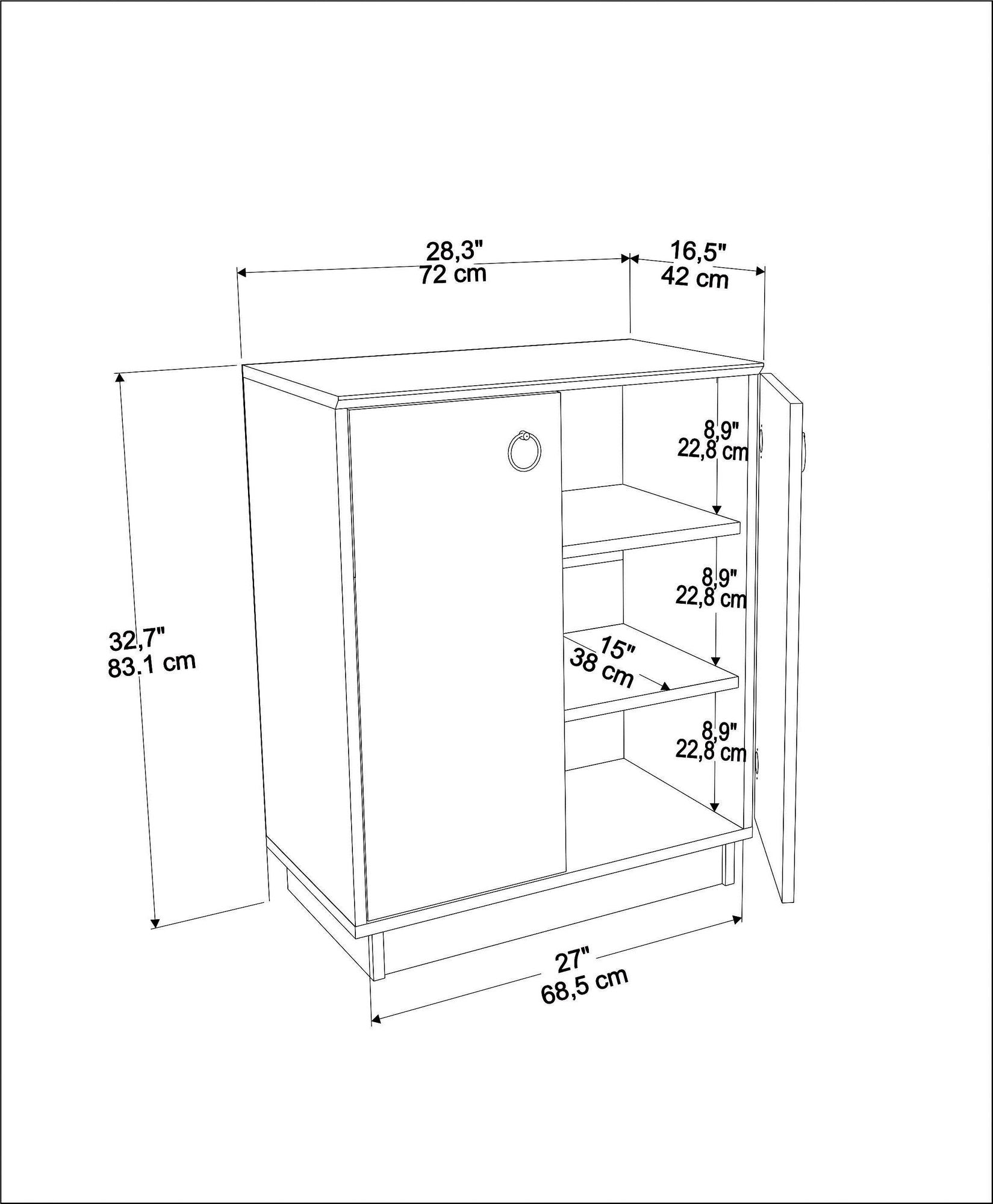 Aparador Elegante, Branco e Carvalho, 72 cm x 83,1 cm x 42 cm | Painel de Partículas 100% Revestido com Melamina, 18 mm de Espessura | Perfeita para Salas de Estar e Corredores Modernos