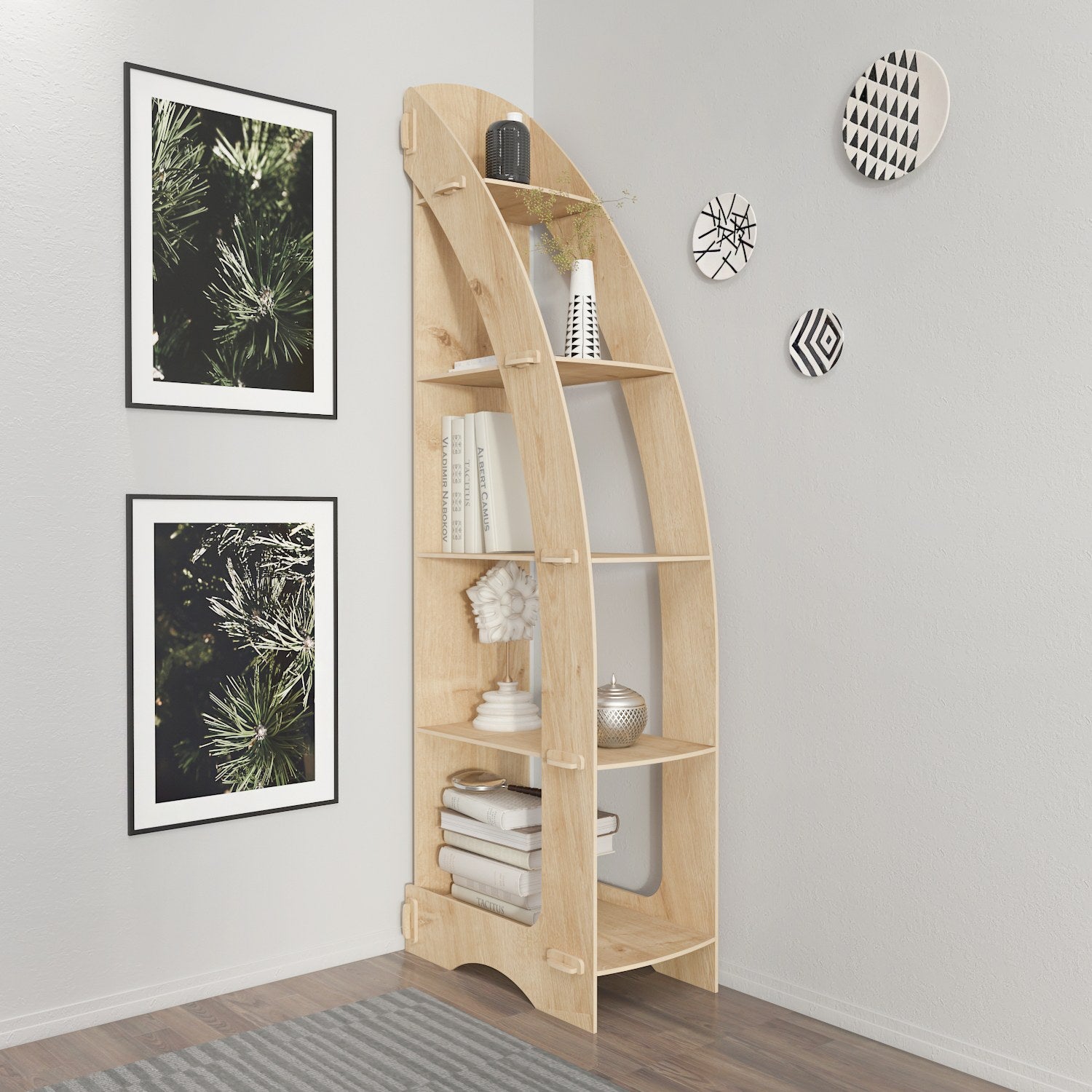 Estante de carvalho elegante, 58 x 180 x 31,6 cm | Painel de partículas 100% revestido de melamina, 8 mm de espessura | Perfeita para decoração moderna de casa e escritório