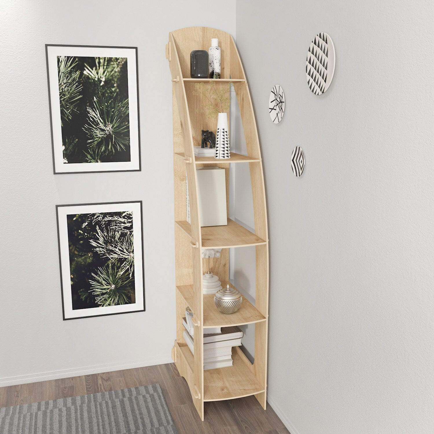 Estante de carvalho elegante, 58 x 180 x 31,6 cm | Painel de partículas 100% revestido de melamina, 8 mm de espessura | Perfeita para decoração moderna de casa e escritório