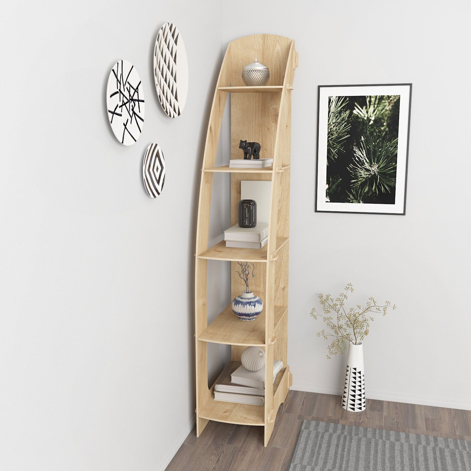 Estante de carvalho elegante, 58 x 180 x 31,6 cm | Painel de partículas 100% revestido de melamina, 8 mm de espessura | Perfeita para decoração moderna de casa e escritório