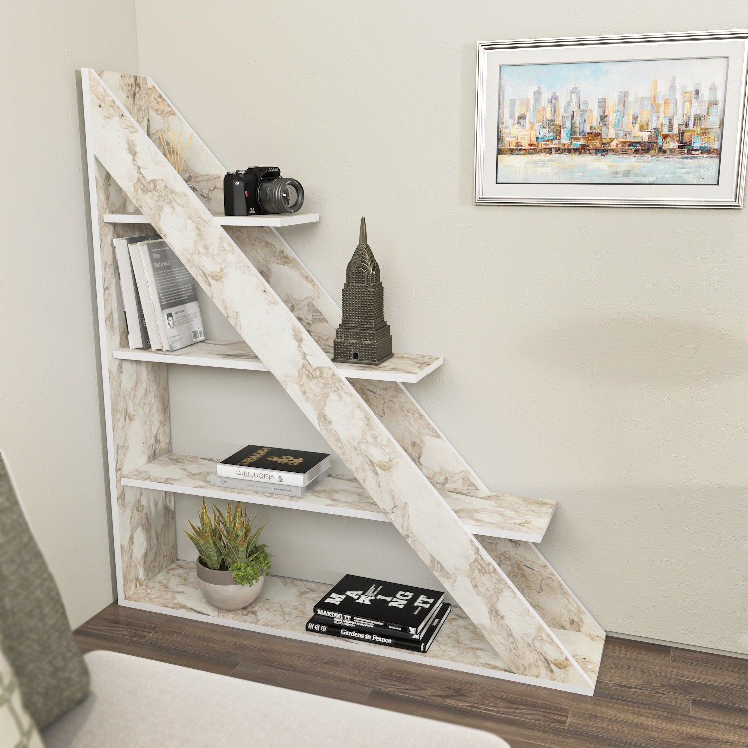 Estante branca elegante, 120 cm x 131,8 cm x 25 cm | Painel de partículas 100% revestido de melamina, 18 mm de espessura | Perfeita para armazenamento moderno em casa e escritório