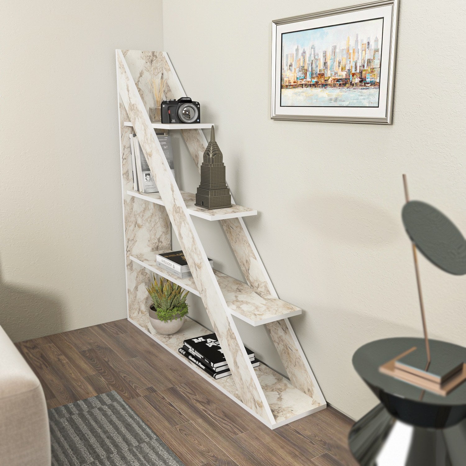Estante branca elegante, 120 cm x 131,8 cm x 25 cm | Painel de partículas 100% revestido de melamina, 18 mm de espessura | Perfeita para armazenamento moderno em casa e escritório
