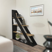 Estante elegante em preto e carvalho, 120 cm x 131,8 cm x 25 cm | Painel de partículas 100% revestido em melamina, 18 mm de espessura | Perfeita para decoração moderna de casa e escritório