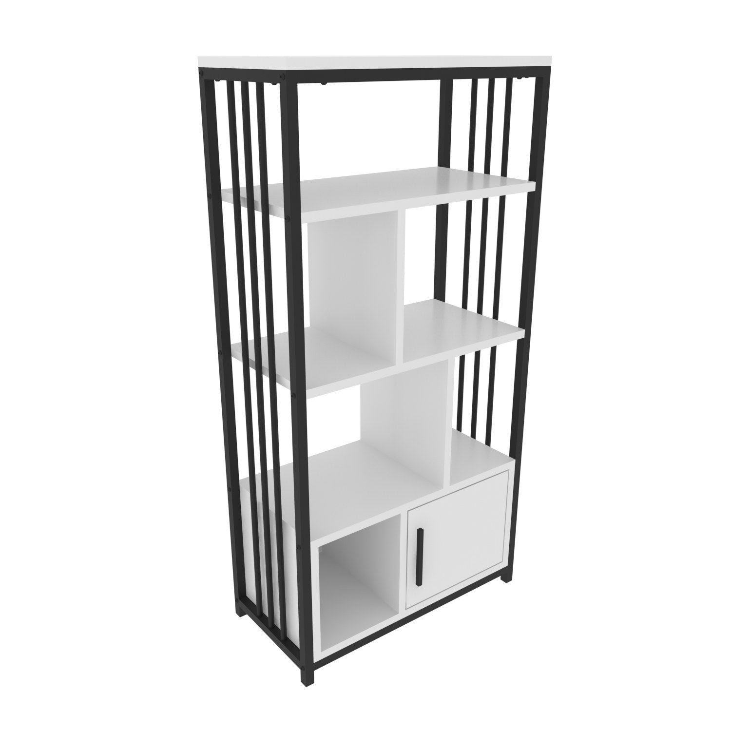 Estante estilosa, branca e preta, 60 x 120 x 29,6 cm | Painel de partículas 100% revestido em melamina, 18 mm de espessura | Perfeita para decoração moderna de casa e escritório