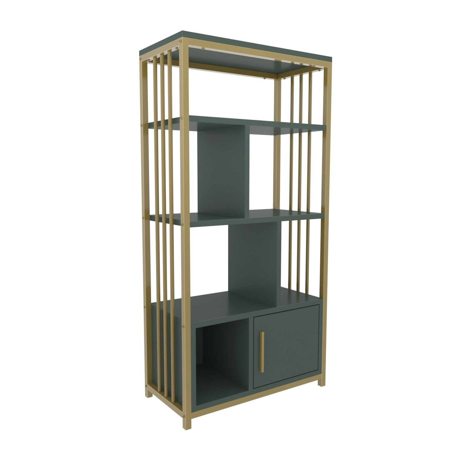 Estante elegante verde e dourada, 60 cm x 120 cm x 29,6 cm | Painel de partículas 100% revestido de melamina, 18 mm de espessura | Armazenamento elegante para espaços modernos