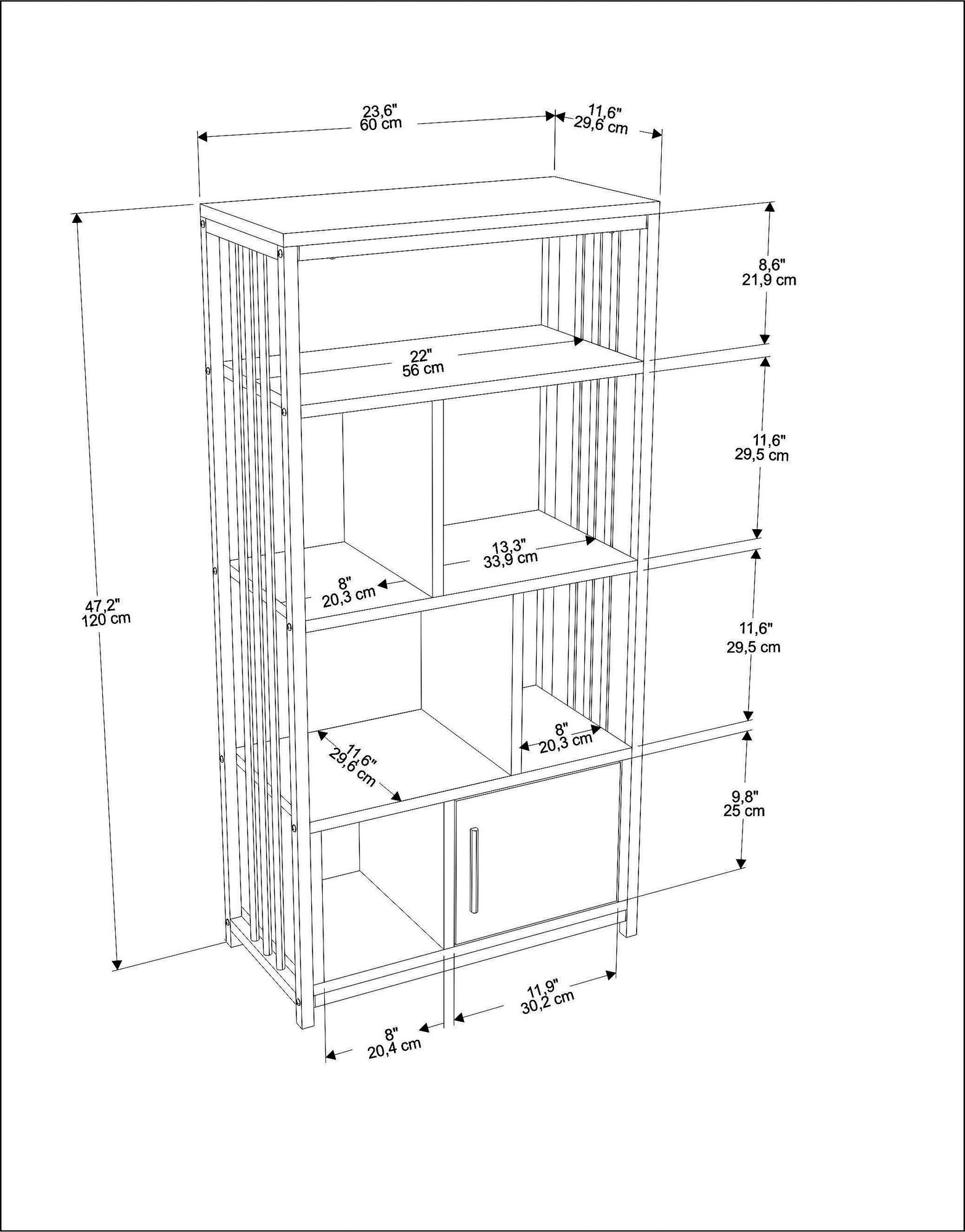 Estante elegante em preto e branco, 60 cm x 120 cm x 29,6 cm | Painel de partículas 100% revestido em melamina, 18 mm de espessura | Perfeita para decoração moderna de casa e escritório