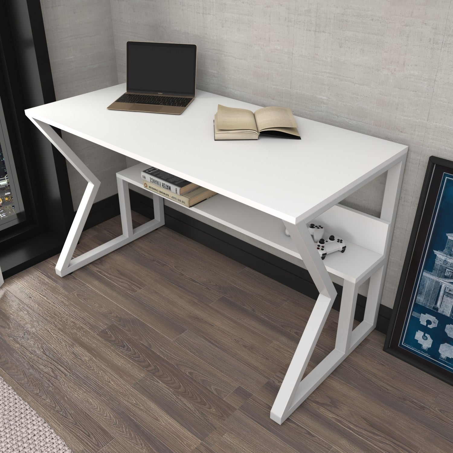 Secretária de Estudo/Escritório Moderna, Branca, 120 x 60 x 72,8 cm | Painel de Partículas 100% Revestido em Melamina, 18 mm de Espessura | Elegante e Funcional para Escritório e Estudo em Casa