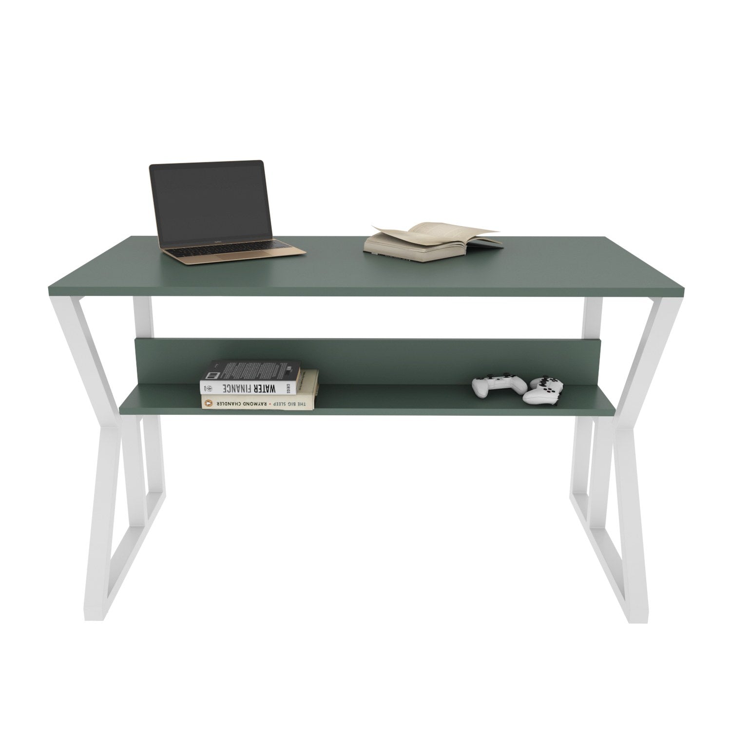 Secretária de Estudo/Escritório Elegante, Verde e Branca, 120 x 72,8 x 60 cm | Painel de Partículas 100% Revestido em Melamina, 18 mm de Espessura | Perfeita para Escritórios e Salas de Estudo Modernos