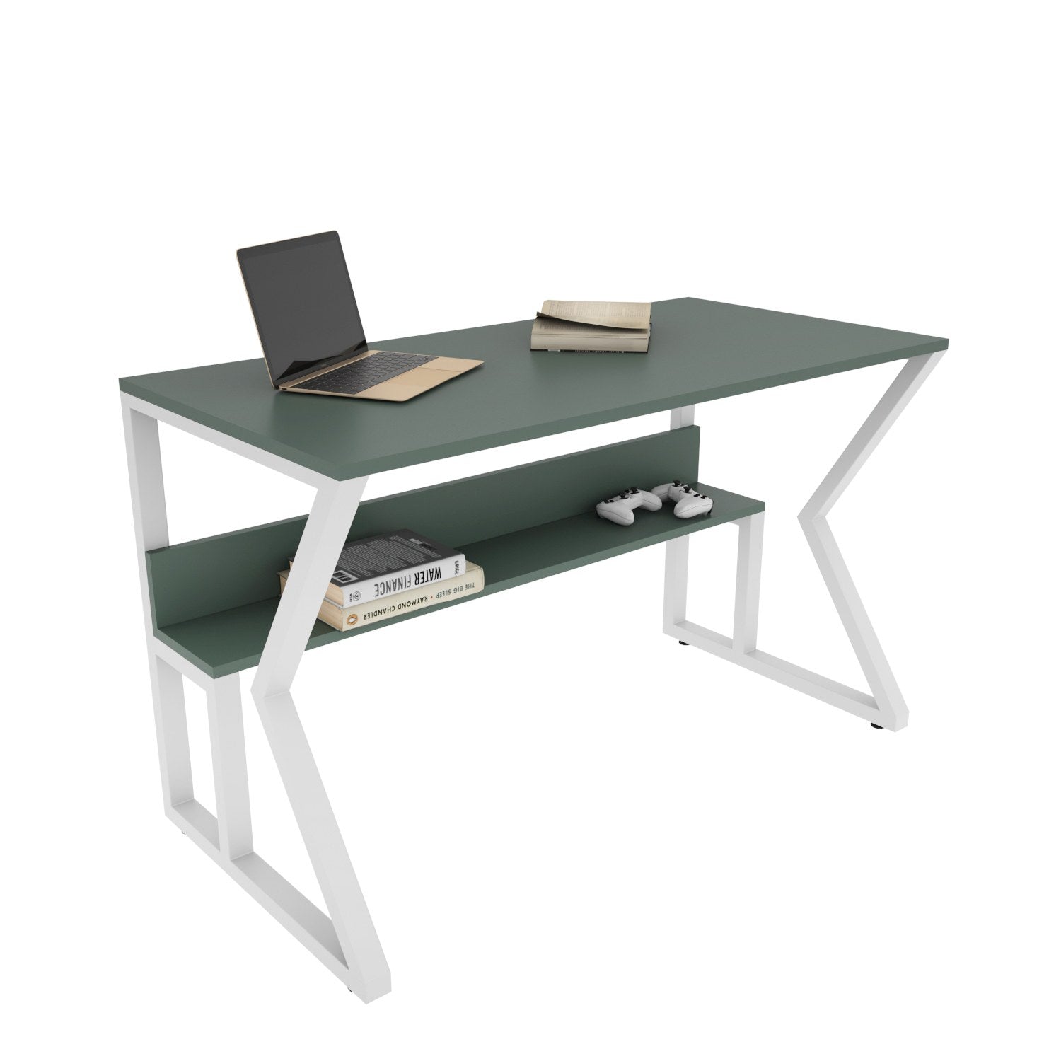 Secretária de Estudo/Escritório Elegante, Verde e Branca, 120 x 72,8 x 60 cm | Painel de Partículas 100% Revestido em Melamina, 18 mm de Espessura | Perfeita para Escritórios e Salas de Estudo Modernos