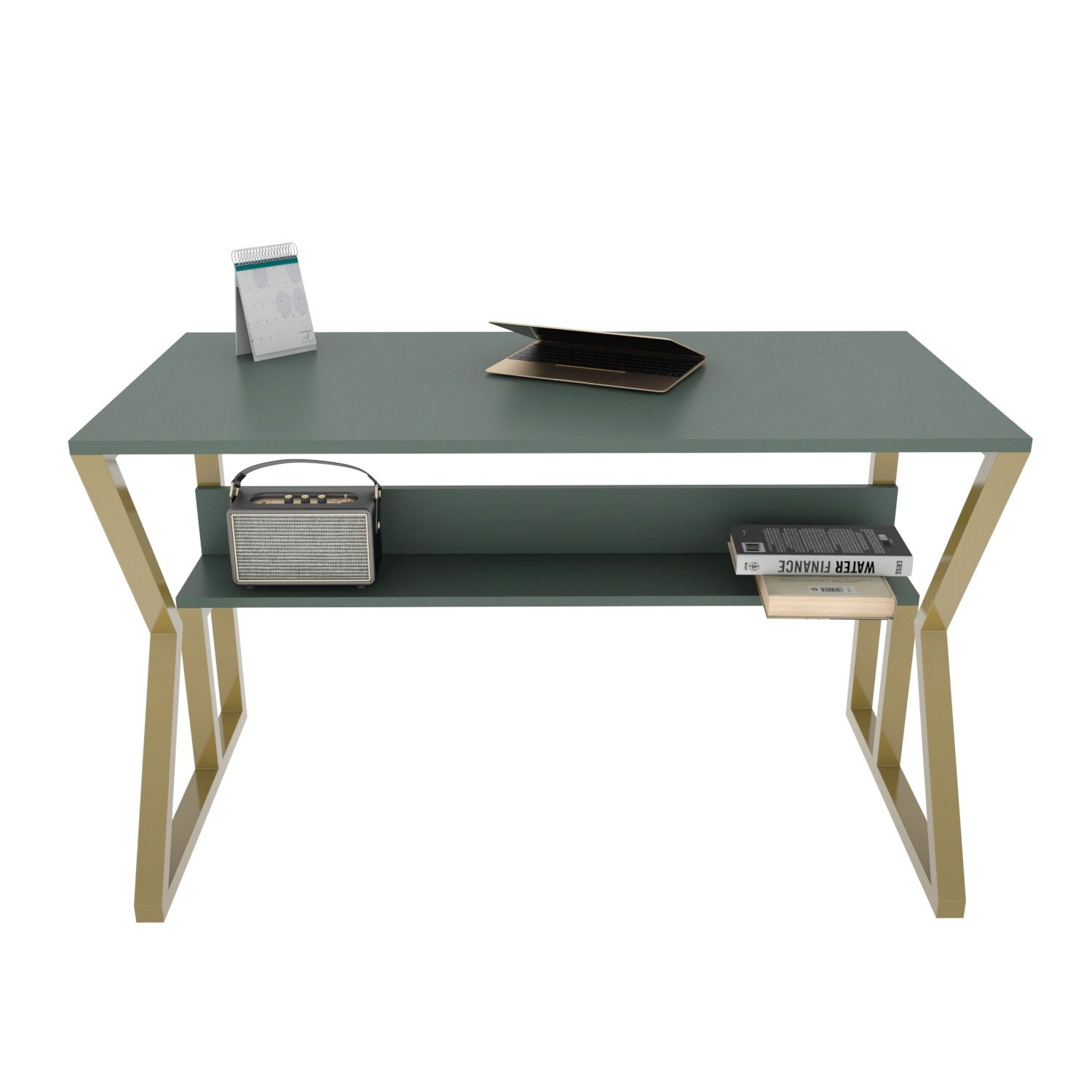 Secretária de Estudo/Escritório Elegante, Verde e Dourado, 120 x 60 x 72,8 cm | Painel de Partículas 100% Revestido em Melamina, 18 mm de Espessura | Perfeita para Escritórios e Salas de Estudo Modernos
