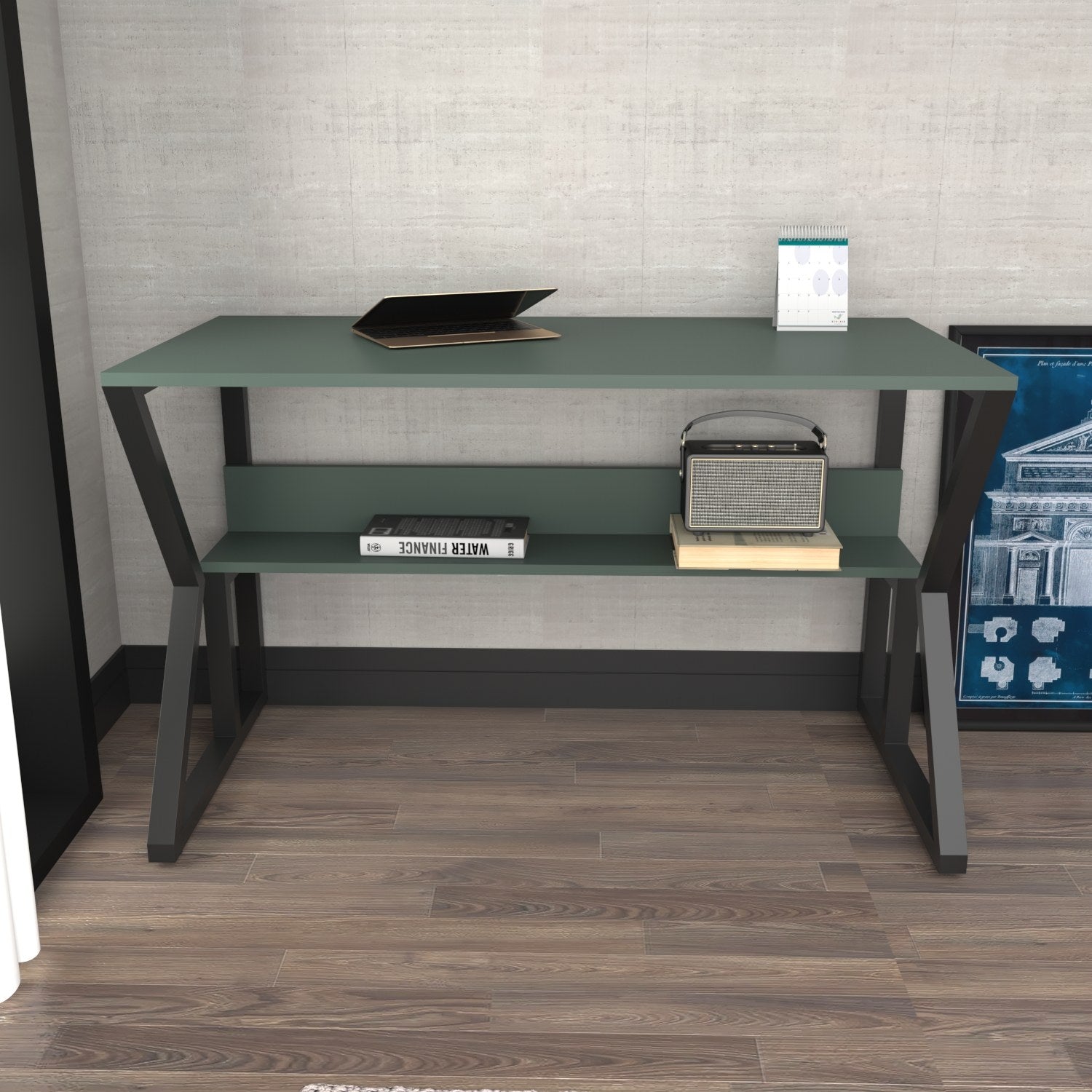 Secretária de Estudo/Escritório Elegante, Verde e Preta, 120 x 60 x 72,8 cm | Painel de Partículas 100% Revestido em Melamina, 18 mm de Espessura | Perfeita para Escritórios e Salas de Estudo Modernos