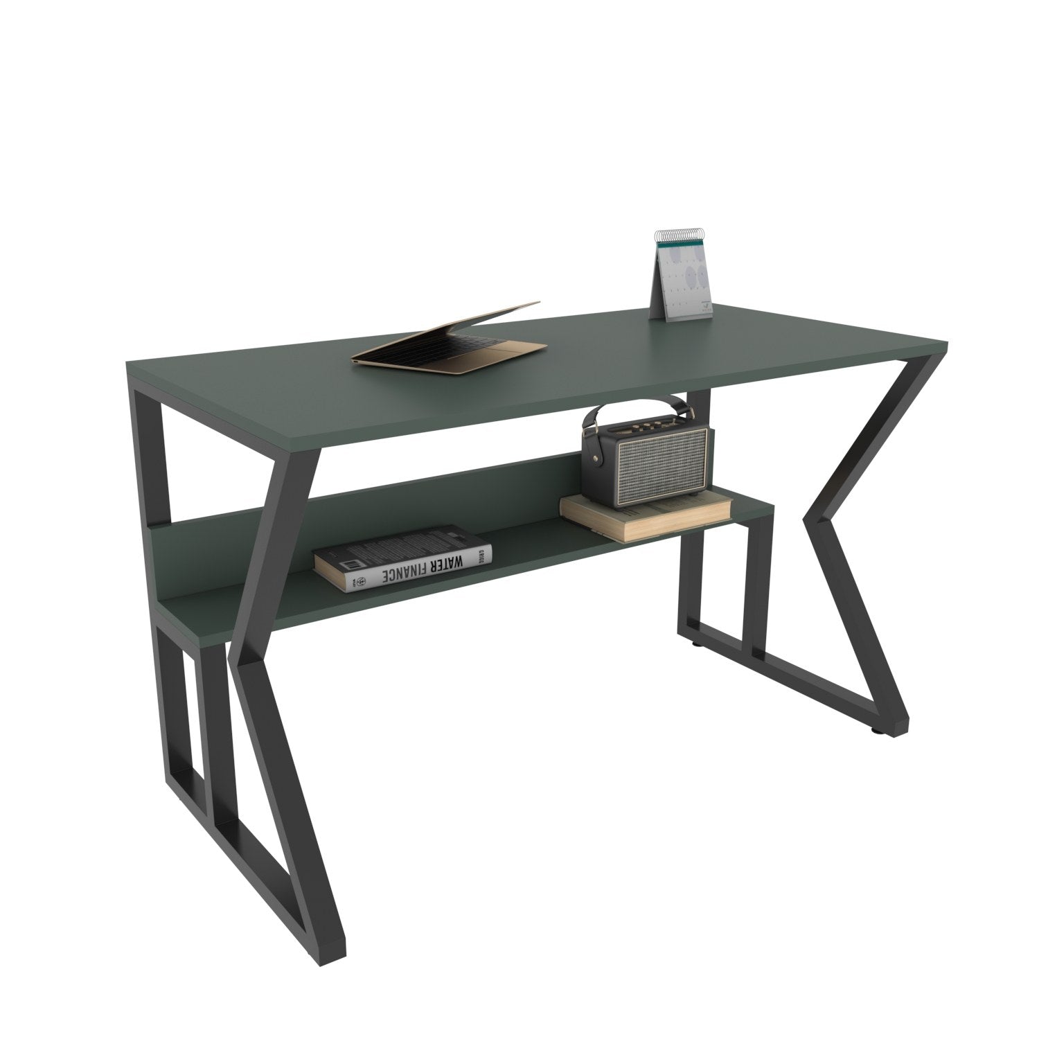 Secretária de Estudo/Escritório Elegante, Verde e Preta, 120 x 60 x 72,8 cm | Painel de Partículas 100% Revestido em Melamina, 18 mm de Espessura | Perfeita para Escritórios e Salas de Estudo Modernos