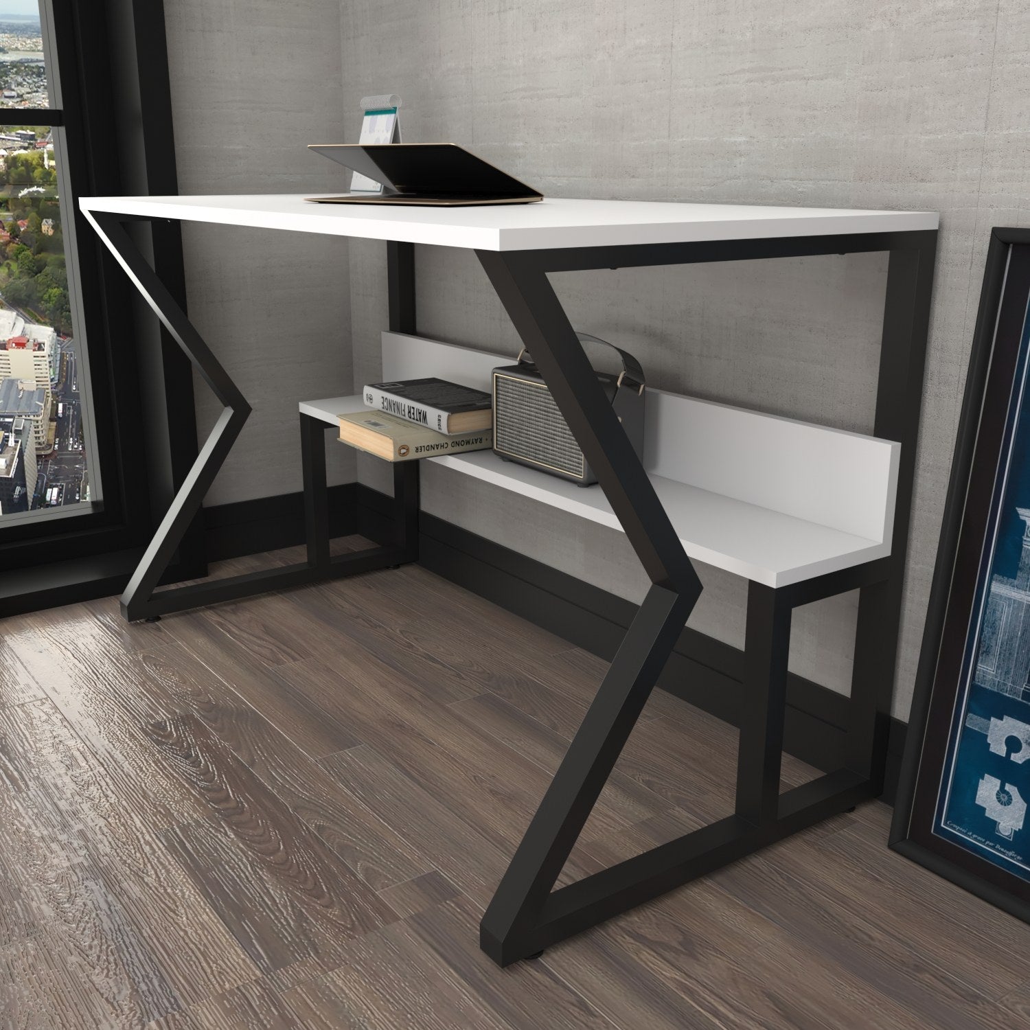Secretária de Estudo/Escritório Moderna, Preta e Branca, 120 x 60 x 72,8 cm | Painel de Partículas 100% Revestido em Melamina, 18 mm de Espessura | Elegante e Funcional para Escritório em Casa