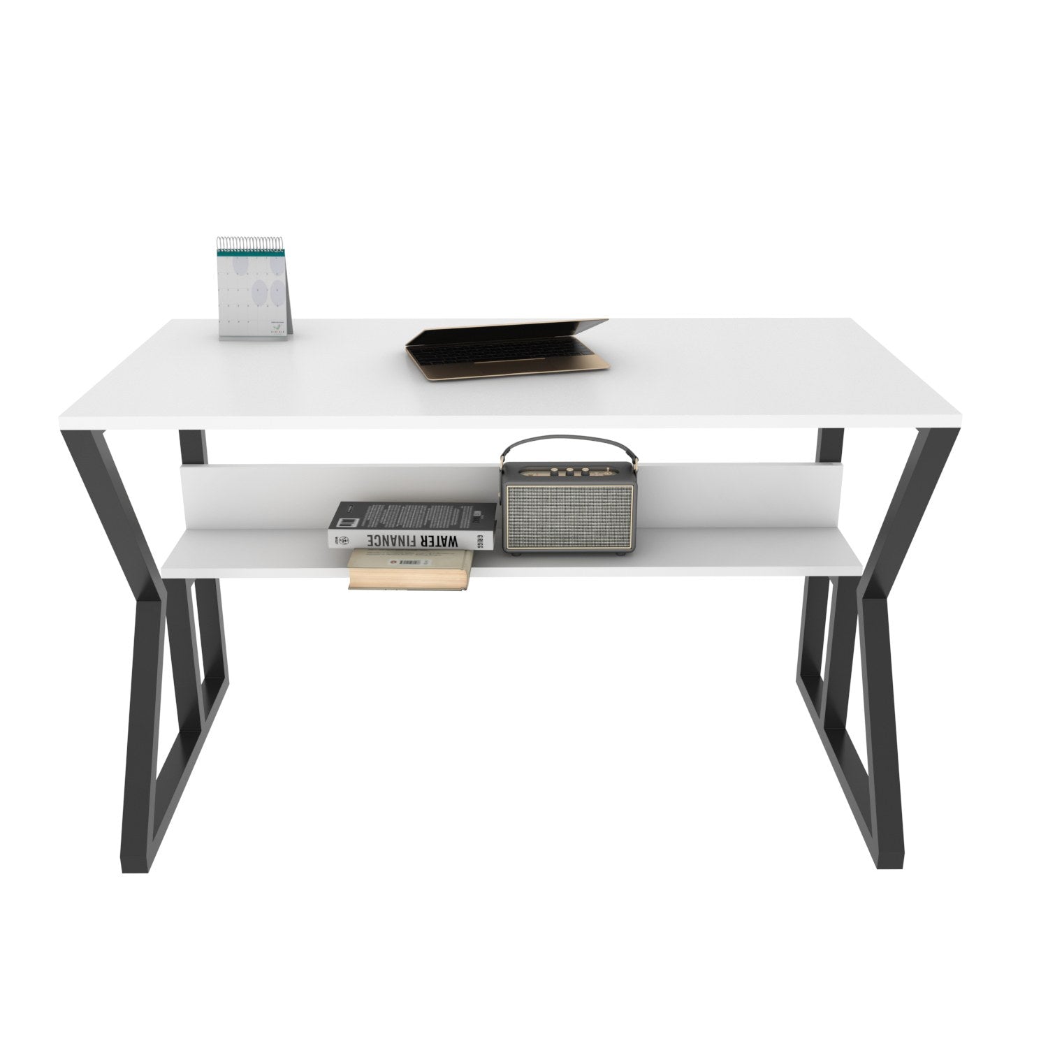 Secretária de Estudo/Escritório Moderna, Preta e Branca, 120 x 60 x 72,8 cm | Painel de Partículas 100% Revestido em Melamina, 18 mm de Espessura | Elegante e Funcional para Escritório em Casa
