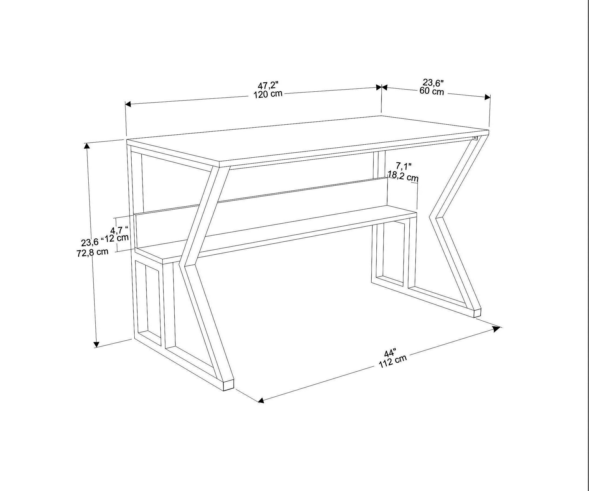 Secretária de Estudo/Escritório Moderna, Preta e Branca, 120 x 60 x 72,8 cm | Painel de Partículas 100% Revestido em Melamina, 18 mm de Espessura | Elegante e Funcional para Escritório em Casa