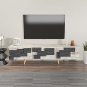 Móvel de TV elegante, branco e mármore, 160 x 45 x 35 cm | Painel de partículas 100% revestido de melamina, 18 mm de espessura | Design moderno para salas de estar e espaços de entretenimento