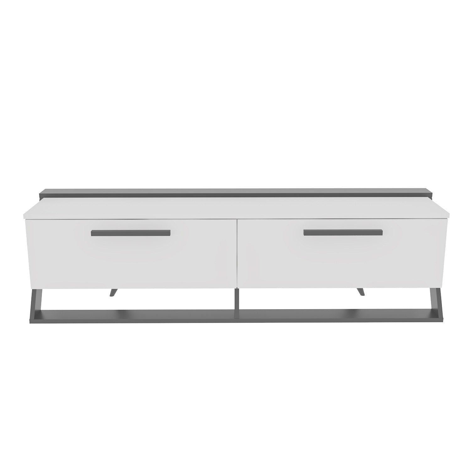 Móvel de TV elegante, branco e preto, 163,8 x 46,8 x 36,6 cm | Painel de partículas 100% revestido de melamina, 18 mm de espessura | Design moderno para salas de estar e espaços de entretenimento