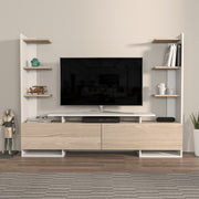 Móvel de TV elegante, branco e carvalho, 183,6 x 140 x 31,7 cm | Painel de partículas 100% revestido de melamina, 18 mm de espessura | Design moderno para salas de estar e espaços de entretenimento