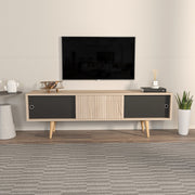 Móvel de TV elegante, carvalho e preto, 160 cm x 45 cm x 34,5 cm | Painel de partículas 100% revestido de melamina, 18 mm de espessura | Design moderno para salas de estar e espaços de entretenimento