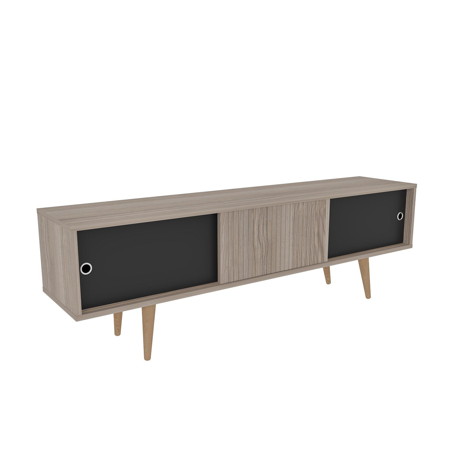 Móvel de TV elegante, carvalho e preto, 160 cm x 45 cm x 34,5 cm | Painel de partículas 100% revestido de melamina, 18 mm de espessura | Design moderno para salas de estar e espaços de entretenimento