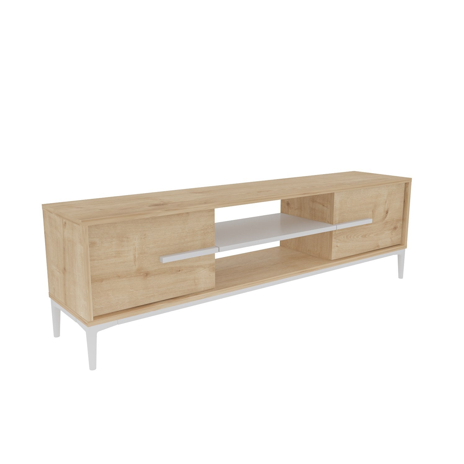 Móvel de TV elegante, carvalho e branco, 120 x 43,6 x 29,6 cm | Painel de partículas 100% revestido de melamina, 18 mm de espessura | Design moderno para salas de estar e espaços de entretenimento