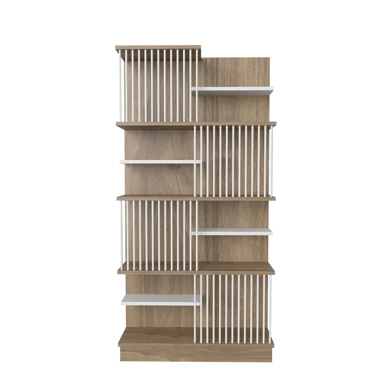 Estante elegante em carvalho e branco, 80 cm x 160 cm x 24,6 cm | Painel de partículas 100% revestido em melamina, 18 mm de espessura | Perfeita para decoração moderna de casa e escritório