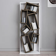 Estante elegante, branca e nogueira, 63 x 153,6 x 24 cm | Painel de partículas 100% revestido de melamina, 18 mm de espessura | Armazenamento elegante para casa e escritório