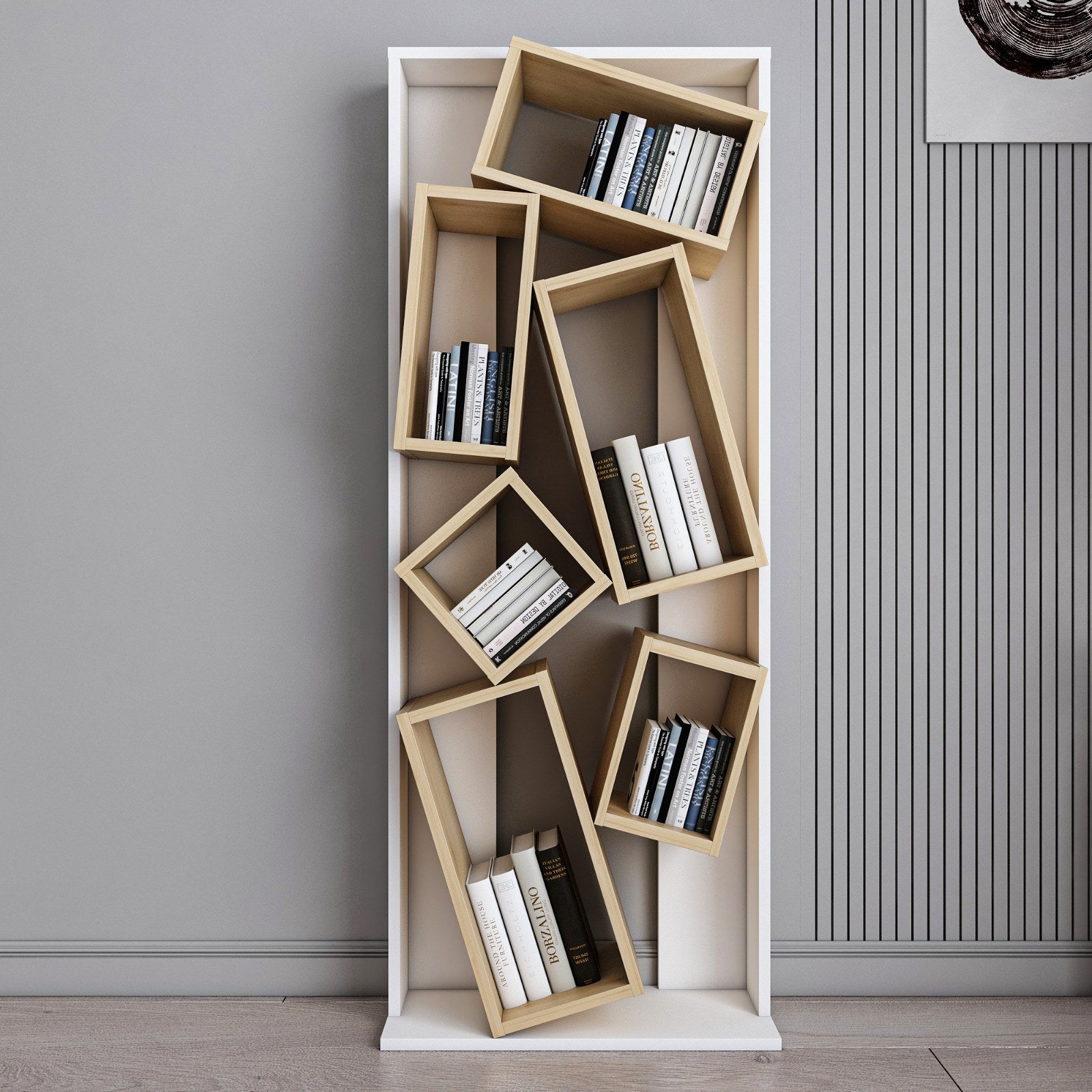 Estante elegante – 63 x 153,6 x 24 cm – branco e carvalho – painel de partículas revestido em melamina