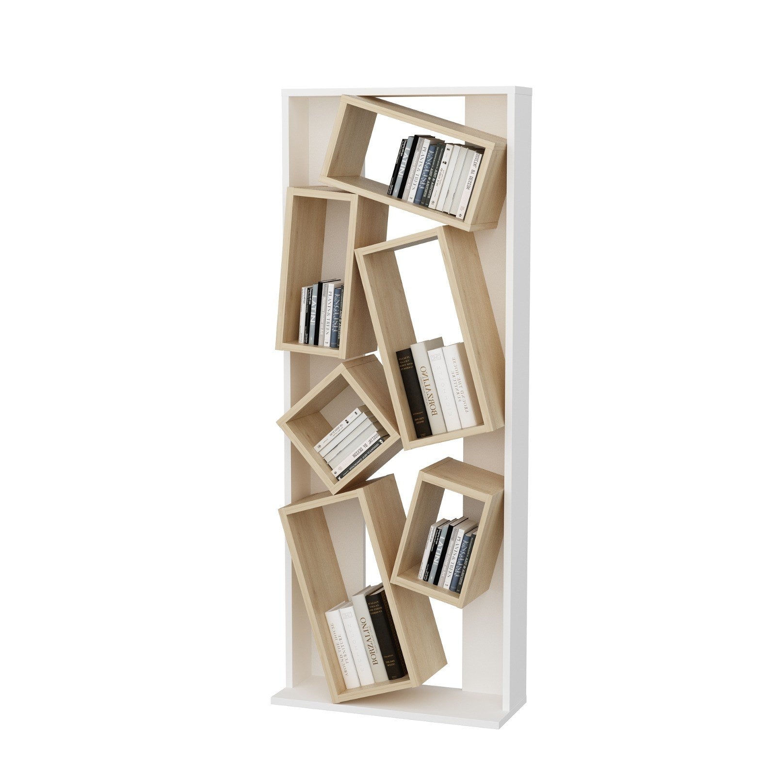 Estante elegante – 63 x 153,6 x 24 cm – branco e carvalho – painel de partículas revestido em melamina