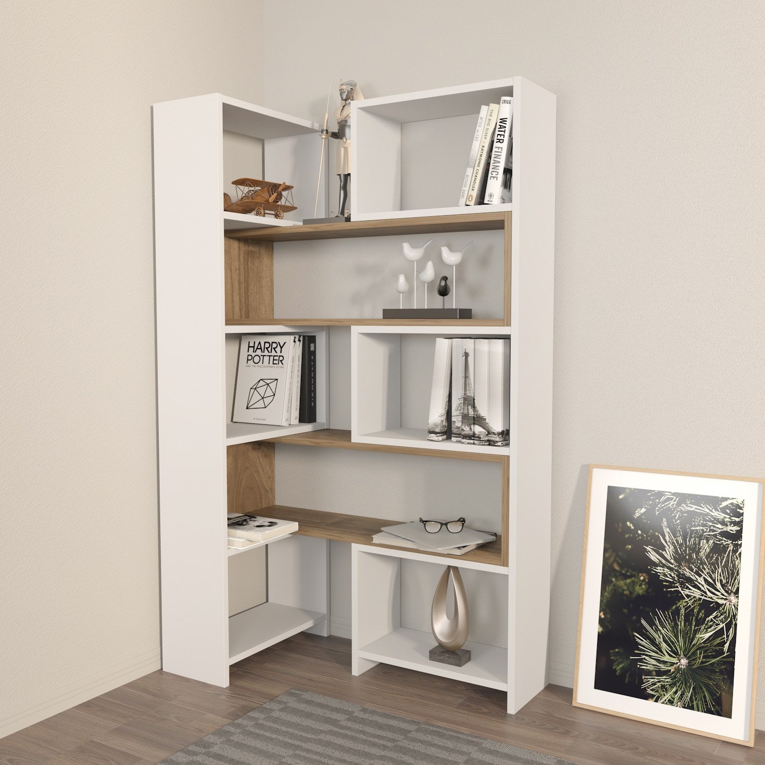 Estante – 163,5 x 150 x 22 cm – Branco e Nogueira – Painéis de Partículas