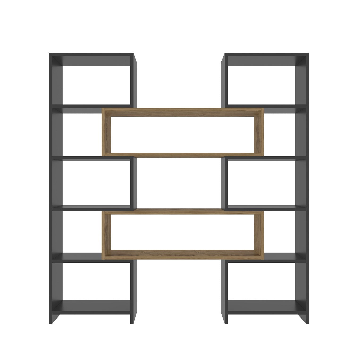 Estante elegante – 163,5 cm x 150 cm x 22 cm – Preto e Carvalho – Painel de partículas revestido em melamina