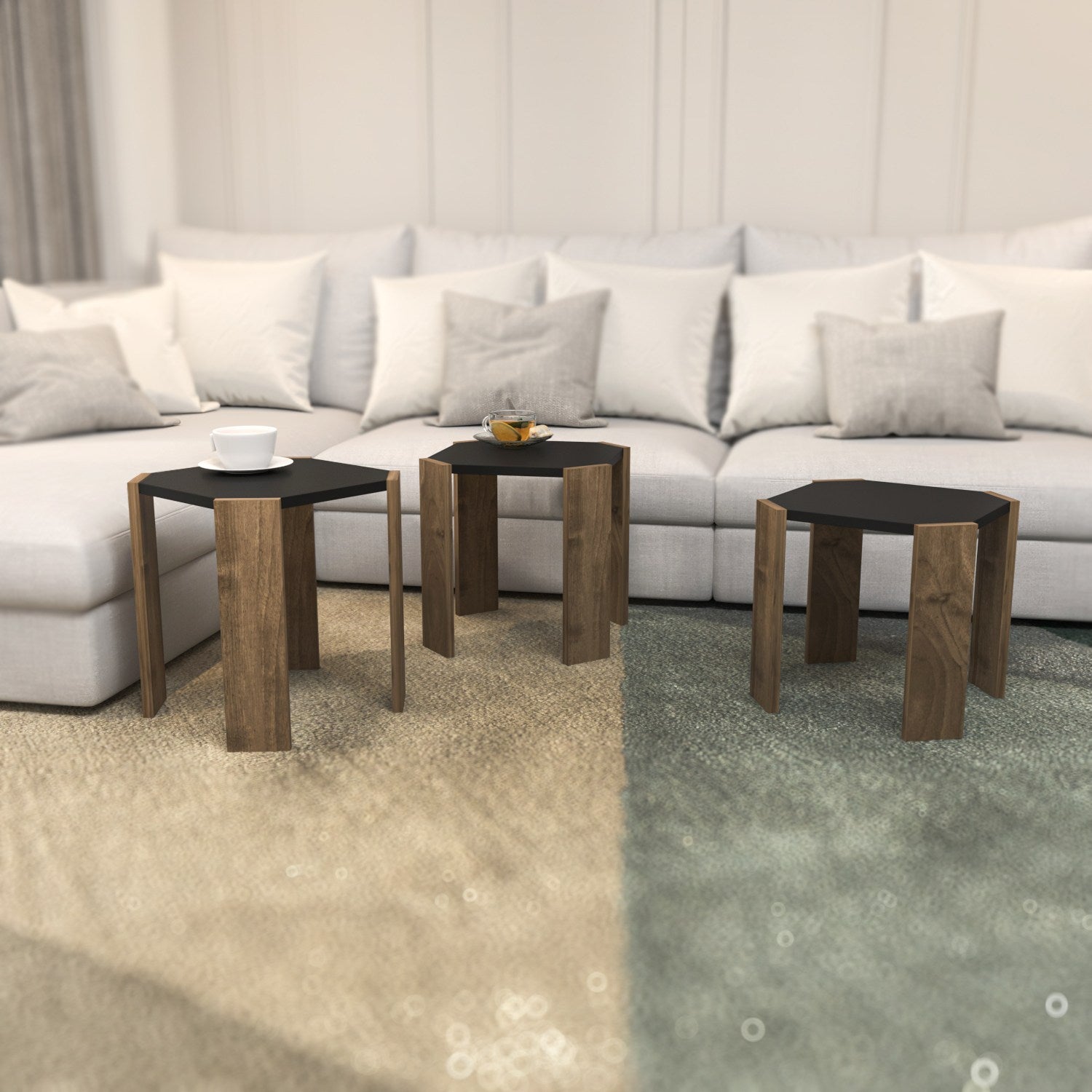 Mesa de Centro Elegante, Antracite e Nogueira, 44,5 x 41 x 44,5 cm | Painel de Partículas 100% Revestido com Melamina, 18 mm de Espessura | Design Moderno para Sala de Estar