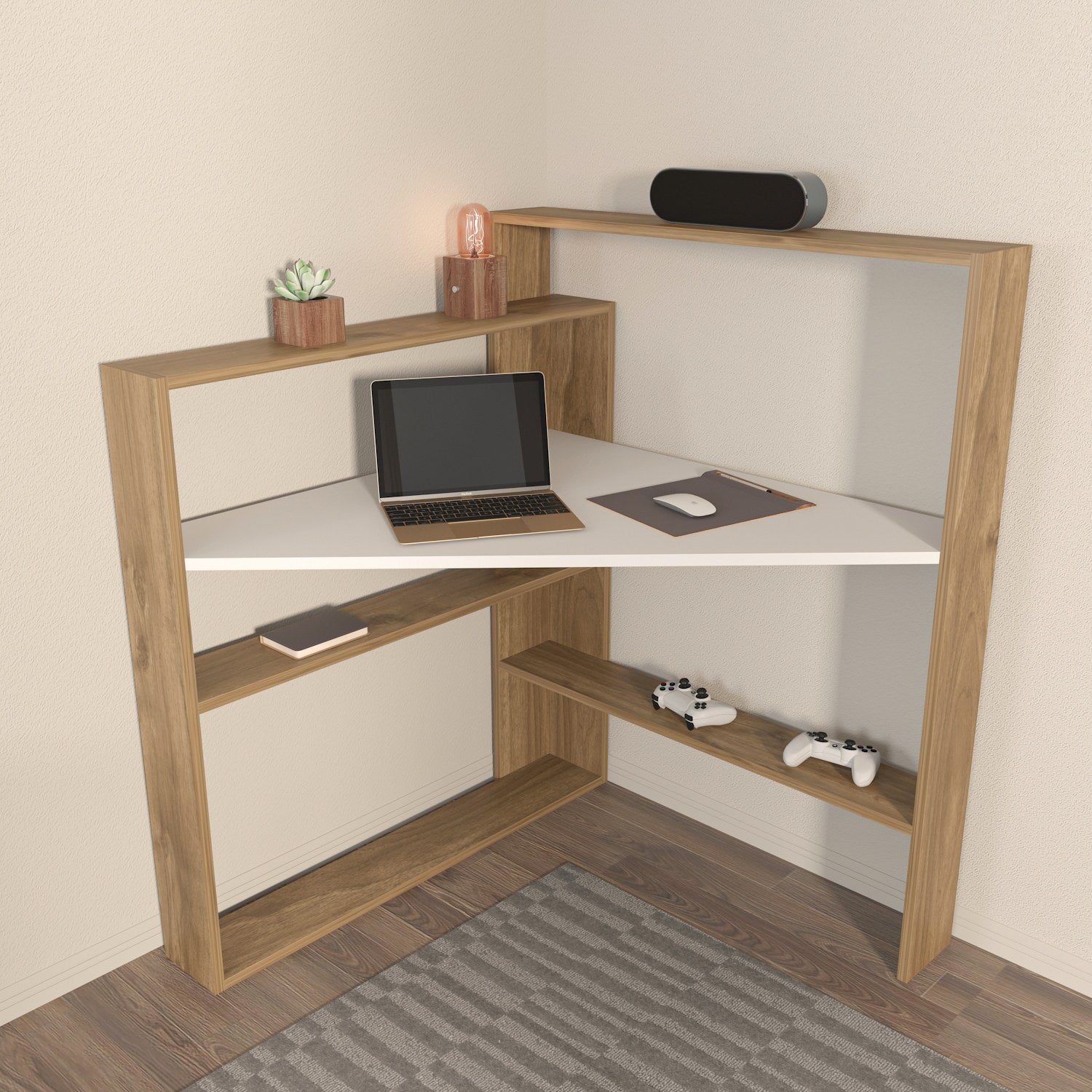 Secretária de Estudo/Escritório Elegante, Nogueira e Branco, 93,6 cm de Largura x 114 cm de Altura | Painel de Partículas 100% Revestido em Melamina, 18 mm de Espessura | Perfeita para Escritórios Domésticos Modernos