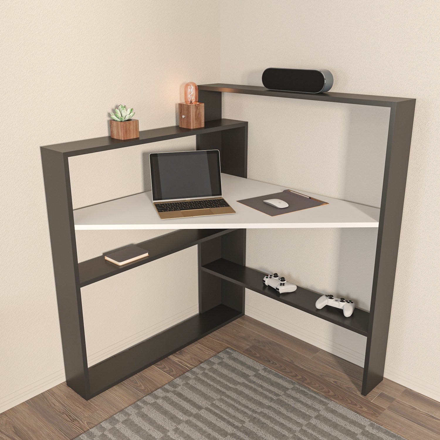Secretária de Estudo/Escritório Moderna, Preta e Branca, 93,6 cm de Largura x 114 cm de Altura | Painel de Partículas 100% Revestido em Melamina, 18 mm de Espessura | Elegante e Funcional para Escritório em Casa