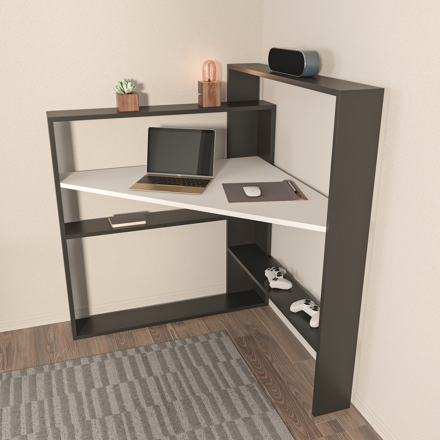 Secretária de Estudo/Escritório Moderna, Preta e Branca, 93,6 cm de Largura x 114 cm de Altura | Painel de Partículas 100% Revestido em Melamina, 18 mm de Espessura | Elegante e Funcional para Escritório em Casa