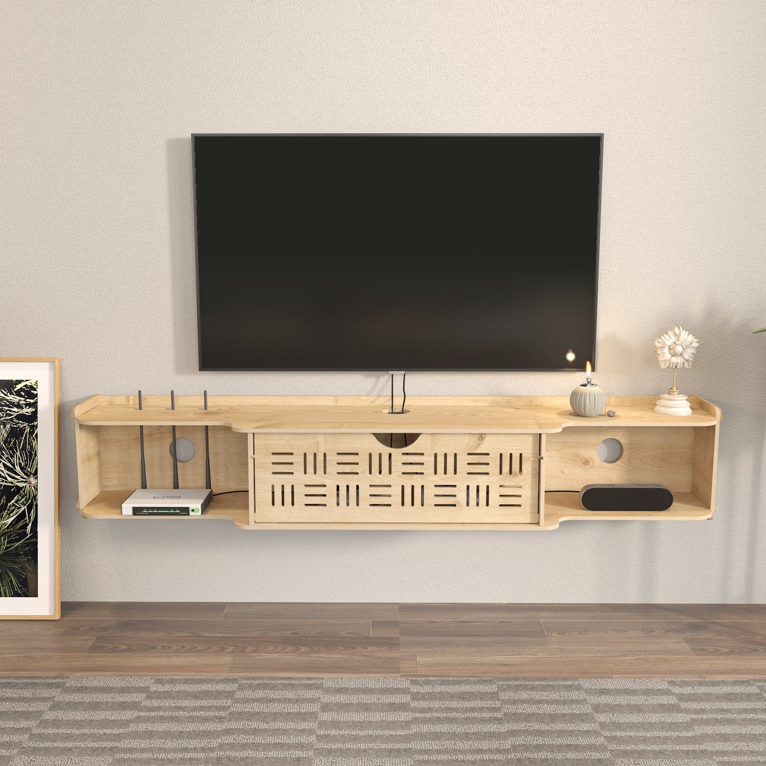 Móvel de TV elegante em carvalho, 140 cm x 25 cm x 25 cm | Painel de partículas 100% revestido em melamina, 8 mm de espessura | Perfeito para salas de estar e espaços de entretenimento modernos