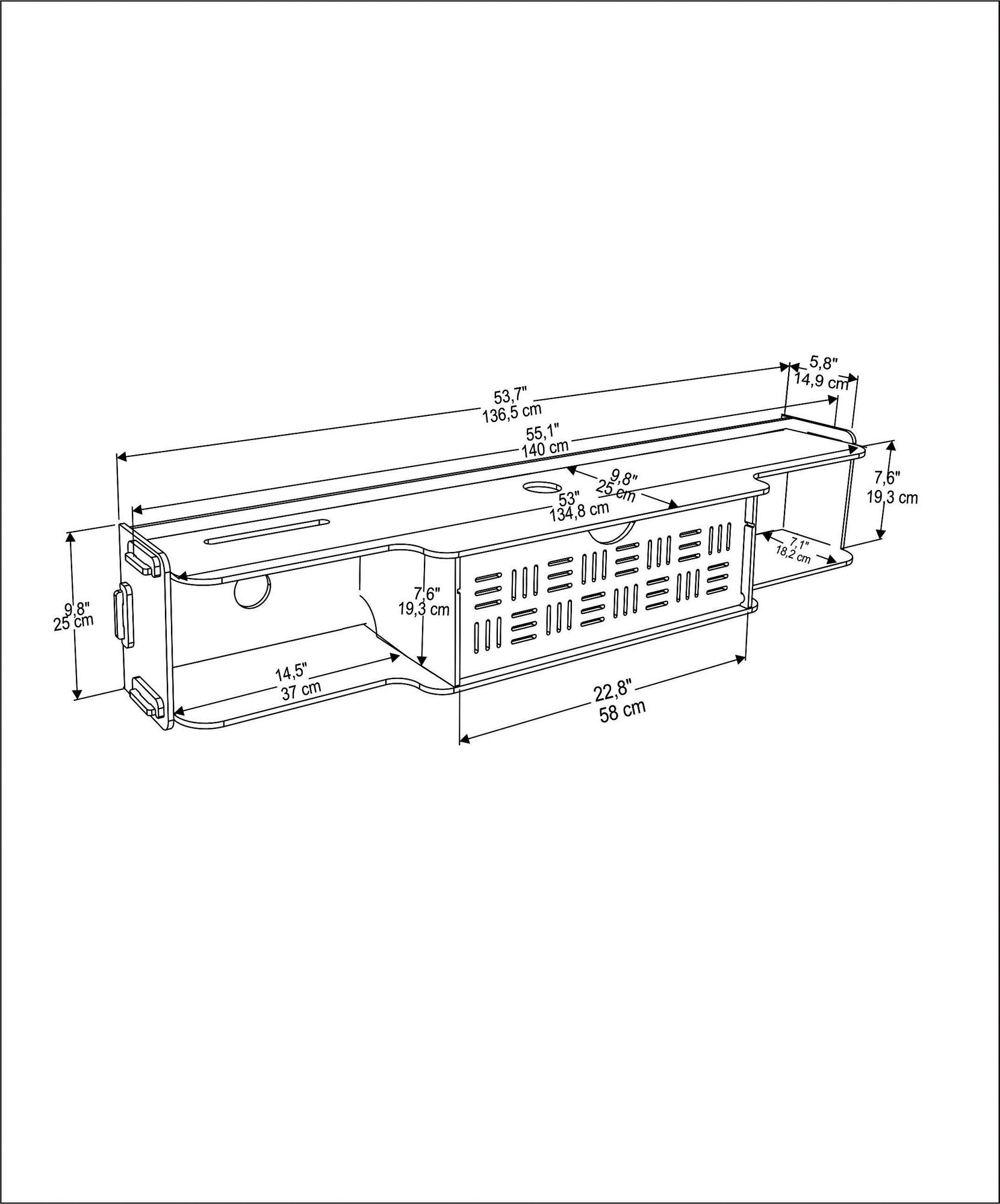 Móvel de TV elegante em carvalho, 140 cm x 25 cm x 25 cm | Painel de partículas 100% revestido em melamina, 8 mm de espessura | Perfeito para salas de estar e espaços de entretenimento modernos