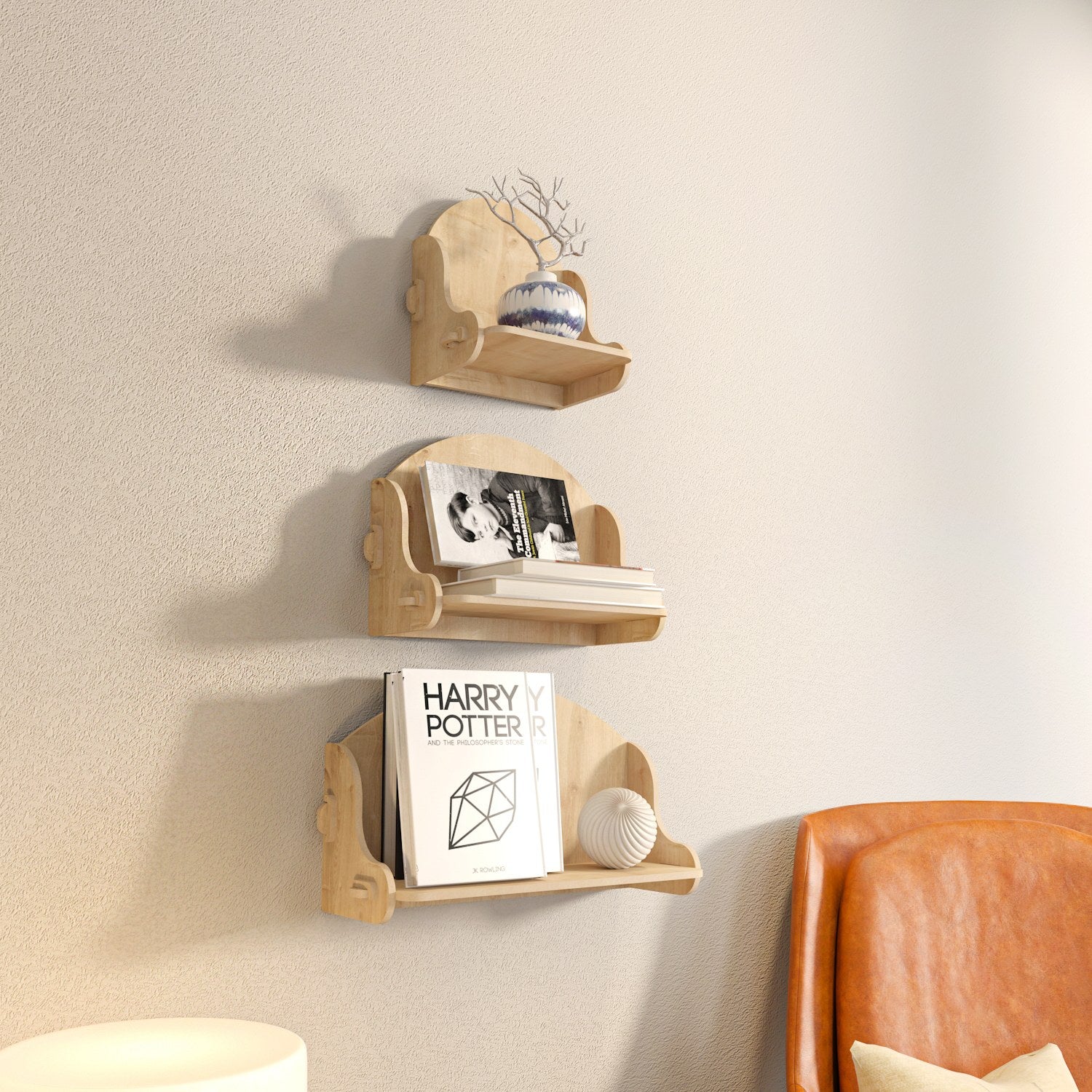 Prateleira de parede elegante em carvalho, 24,8 x 25 x 15 cm | Painel de partículas 100% revestido em melamina, 8 mm de espessura | Perfeito para decoração e soluções de armazenamento