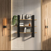 Prateleira de Parede – 90 cm x 90 cm x 22 cm – Preto e Carvalho Oud – MDF Revestido de Melamina